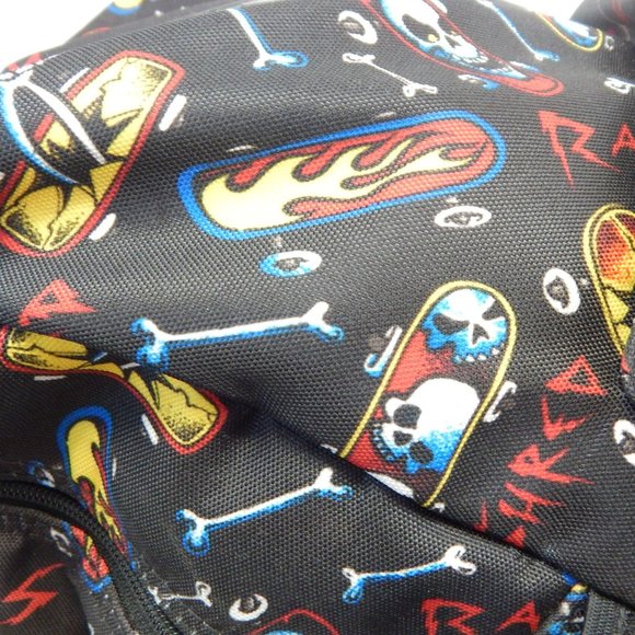 REBOOT Shred Black Unisex Backpack Skulls and Flames 2 Zipper Pockets - Picture 5 of 7